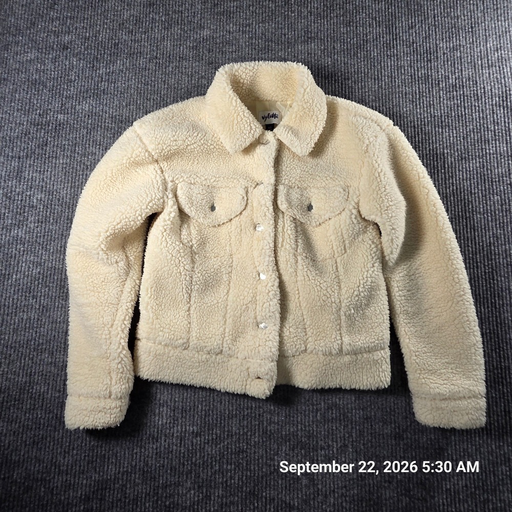 Vylette Women Cream Sherpa Trucker Jacket Faux Shearling XS